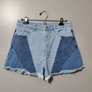 Gemma Rae Patchwork Two-Tone Light and Dark Blue Denim Shorts Cotton Size 11/30